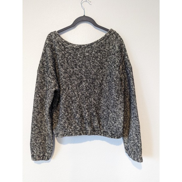 WHIT Chunky Knit Cropped Sweater Cinched Waist Tweed Black and White Monochrome - Picture 2 of 7